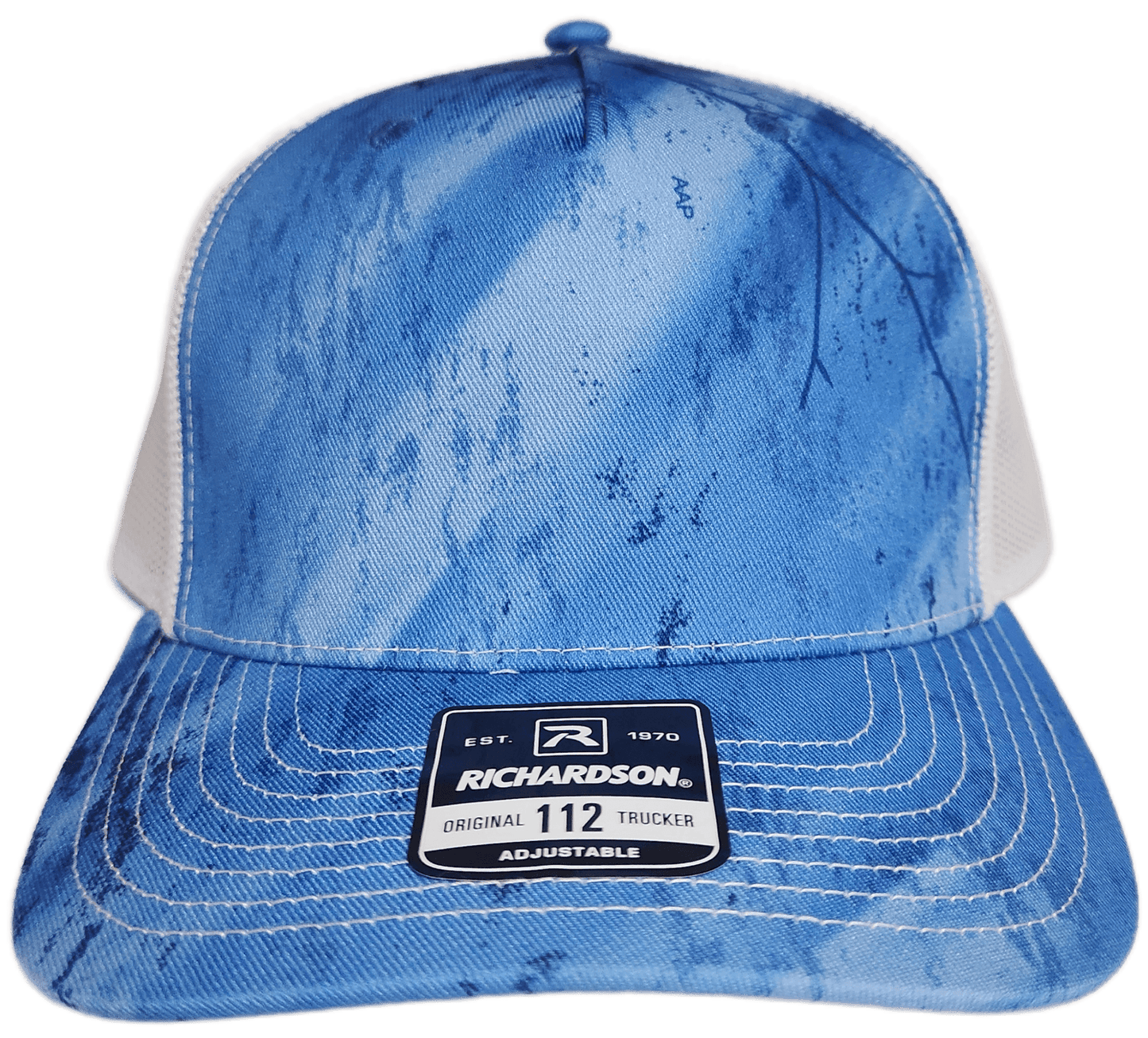 Custom Patch - Richardson 112PFP Printed Five Panel Snapback - REALTREE FISHING LIGHT BLUE/WHITE - Smalltown Connetchin
