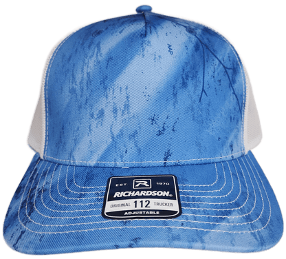 Custom Patch - Richardson 112PFP Printed Five Panel Snapback - REALTREE FISHING LIGHT BLUE/WHITE - Smalltown Connetchin