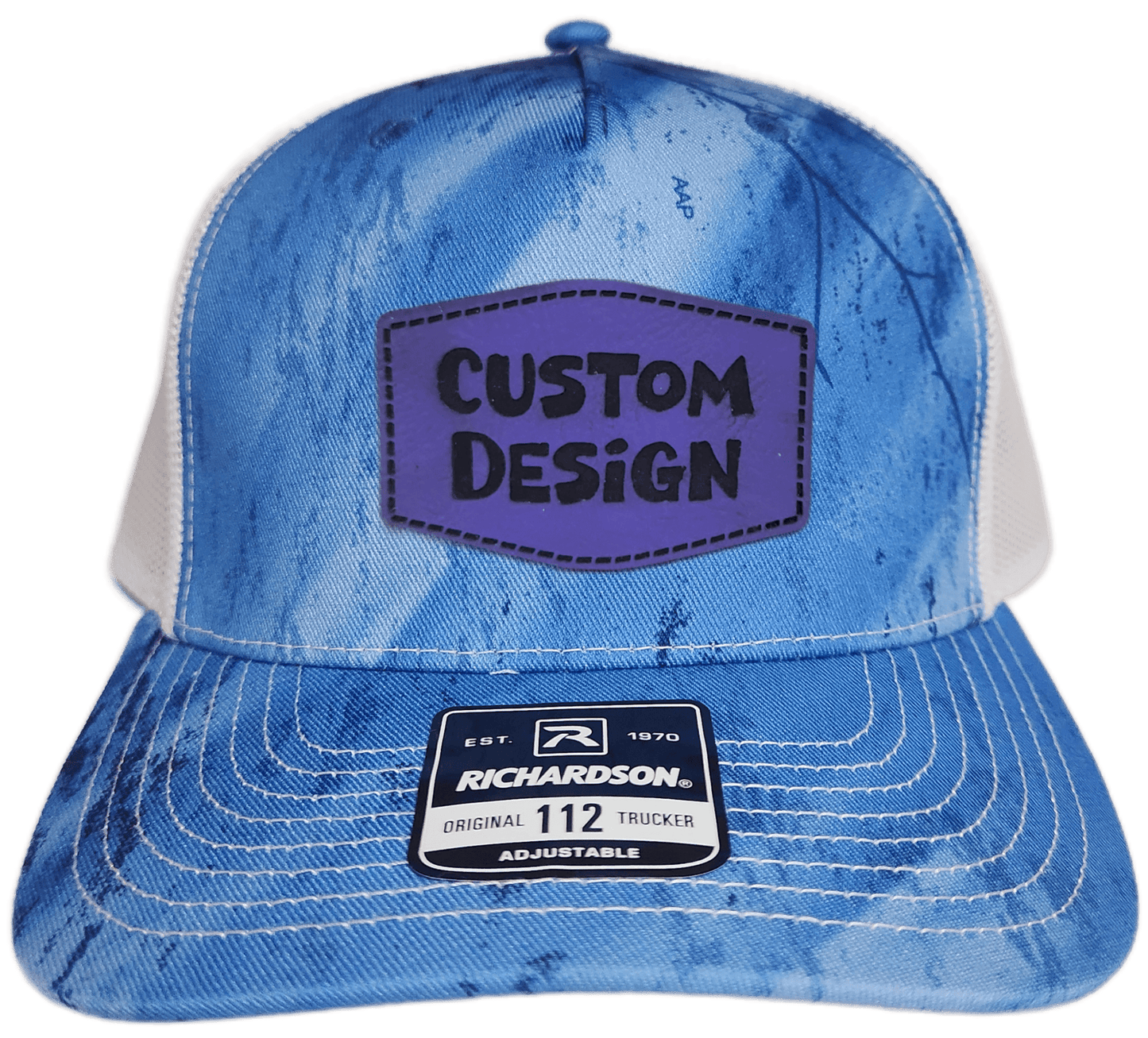 Custom Patch - Richardson 112PFP Printed Five Panel Snapback - REALTREE FISHING LIGHT BLUE/WHITE - Smalltown Connetchin