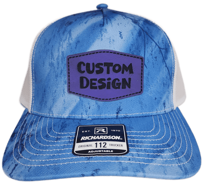 Custom Patch - Richardson 112PFP Printed Five Panel Snapback - REALTREE FISHING LIGHT BLUE/WHITE - Smalltown Connetchin
