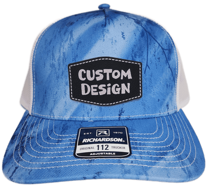 Custom Patch - Richardson 112PFP Printed Five Panel Snapback - REALTREE FISHING LIGHT BLUE/WHITE - Smalltown Connetchin