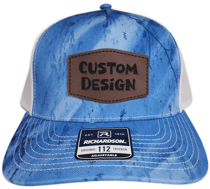 Custom Patch - Richardson 112PFP Printed Five Panel Snapback - REALTREE FISHING LIGHT BLUE/WHITE - Smalltown Connetchin