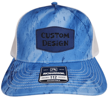 Custom Patch - Richardson 112PFP Printed Five Panel Snapback - REALTREE FISHING LIGHT BLUE/WHITE - Smalltown Connetchin