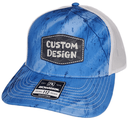 Custom Patch - Richardson 112PFP Printed Five Panel Snapback - REALTREE FISHING LIGHT BLUE/WHITE - Smalltown Connetchin