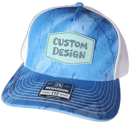 Custom Patch - Richardson 112PFP Printed Five Panel Snapback - REALTREE FISHING LIGHT BLUE/WHITE - Smalltown Connetchin