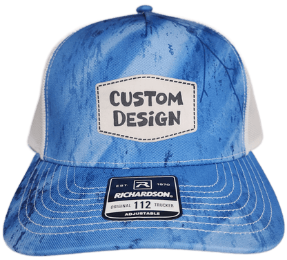 Custom Patch - Richardson 112PFP Printed Five Panel Snapback - REALTREE FISHING LIGHT BLUE/WHITE - Smalltown Connetchin