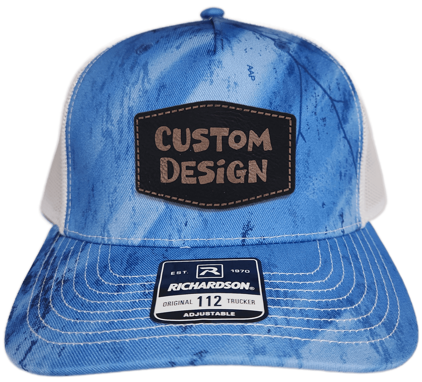 Custom Patch - Richardson 112PFP Printed Five Panel Snapback - REALTREE FISHING LIGHT BLUE/WHITE - Smalltown Connetchin