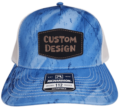 Custom Patch - Richardson 112PFP Printed Five Panel Snapback - REALTREE FISHING LIGHT BLUE/WHITE - Smalltown Connetchin