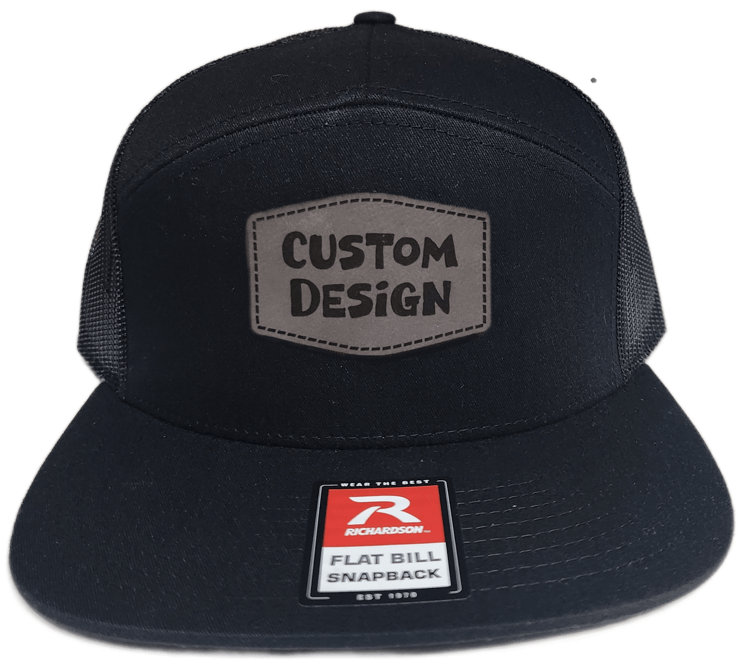 Custom Patch - Richardson 168 | 7 Panel Flat Bill Snapback Cap - BLACK - Smalltown Connetchin