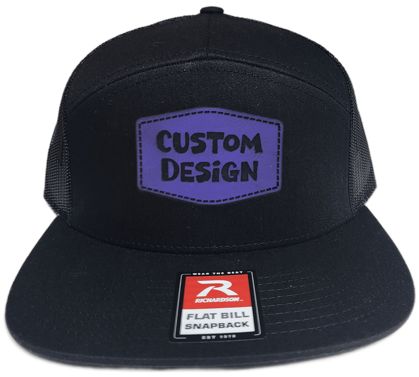 Custom Patch - Richardson 168 | 7 Panel Flat Bill Snapback Cap - BLACK - Smalltown Connetchin
