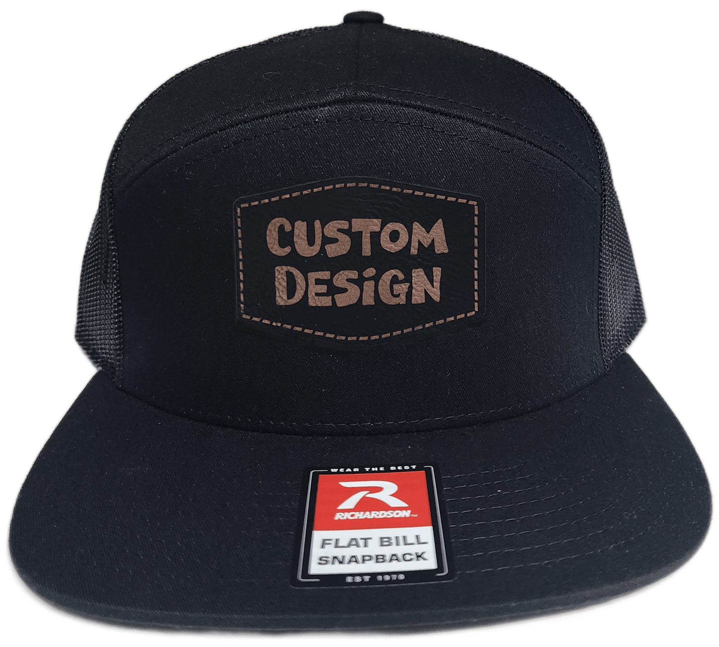 Custom Patch - Richardson 168 | 7 Panel Flat Bill Snapback Cap - BLACK - Smalltown Connetchin
