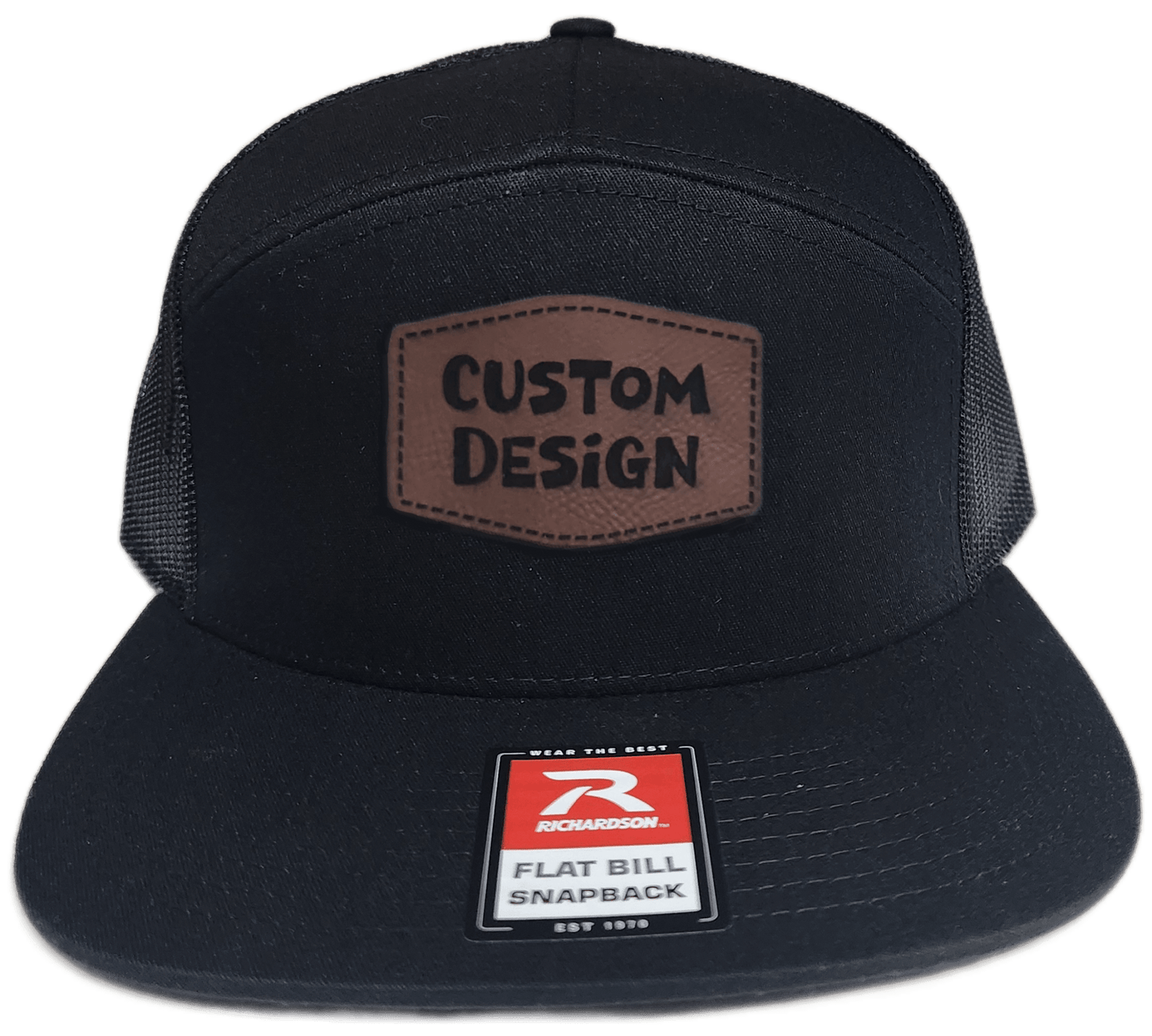 Custom Patch - Richardson 168 | 7 Panel Flat Bill Snapback Cap - BLACK - Smalltown Connetchin
