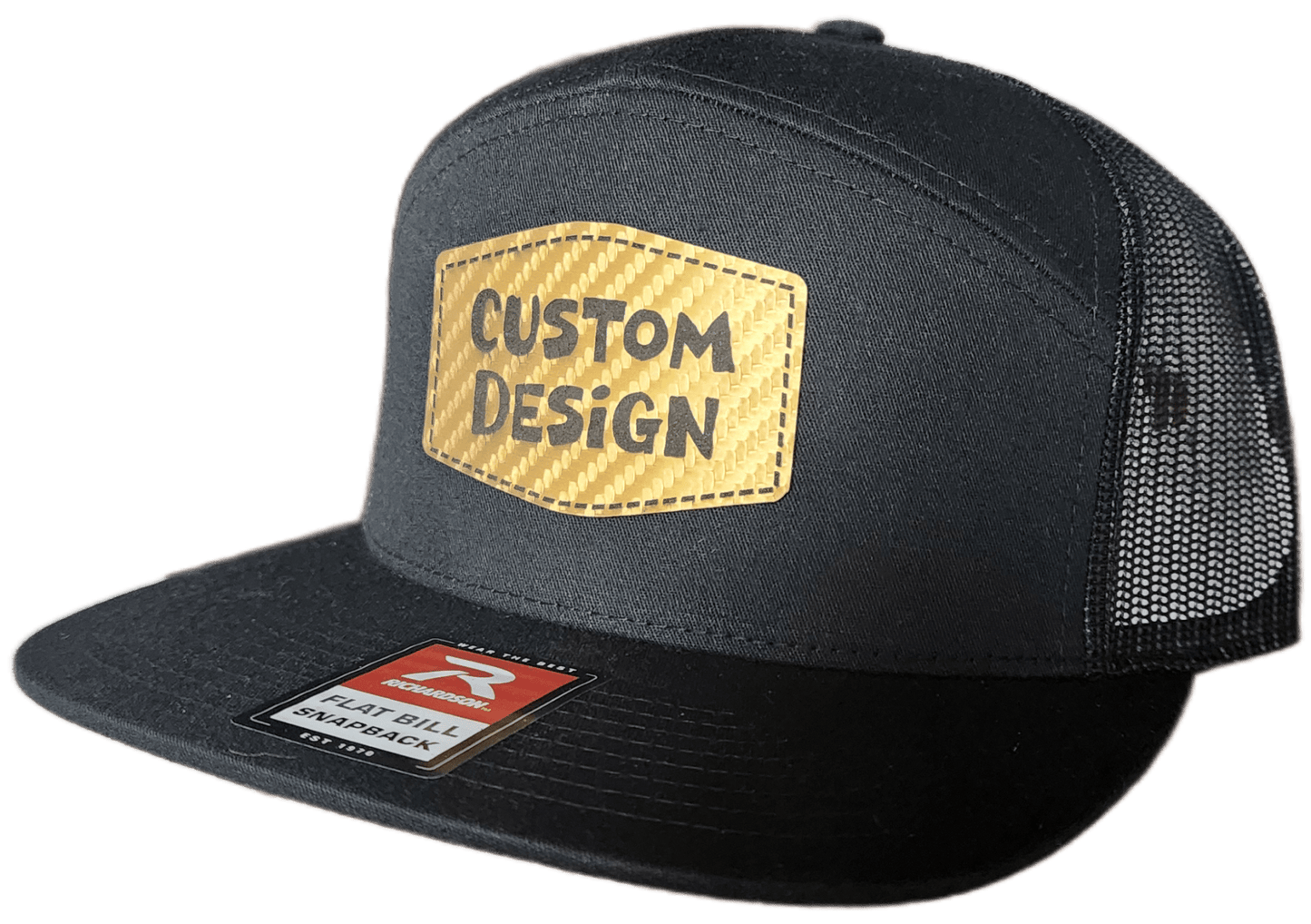 Custom Patch - Richardson 168 | 7 Panel Flat Bill Snapback Cap - BLACK - Smalltown Connetchin