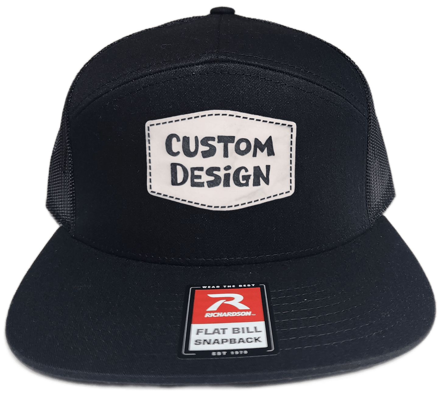 Custom Patch - Richardson 168 | 7 Panel Flat Bill Snapback Cap - BLACK - Smalltown Connetchin