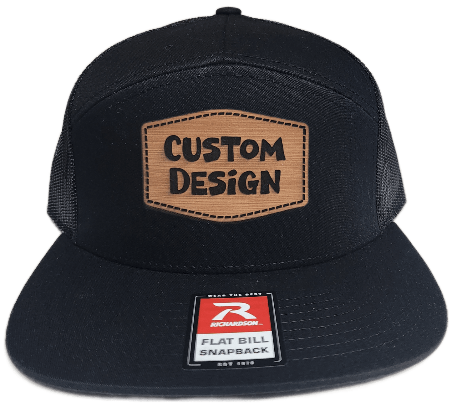 Custom Patch - Richardson 168 | 7 Panel Flat Bill Snapback Cap - BLACK - Smalltown Connetchin