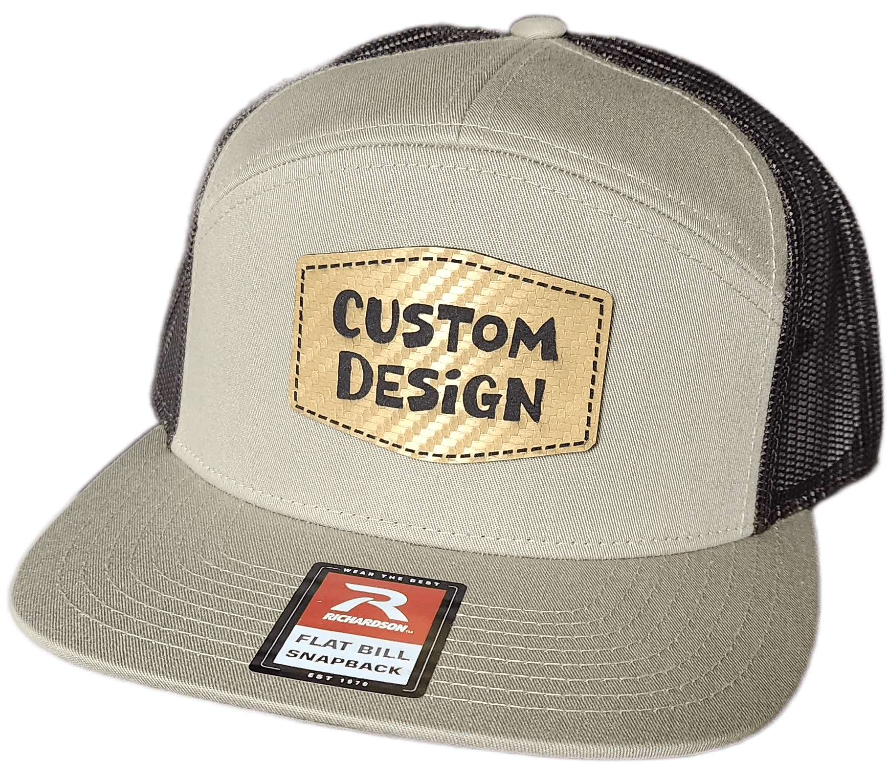 Custom Patch - Richardson 168 7 Panel Flat Bill Snapback Cap - KHAKI/BROWN - Smalltown Connetchin