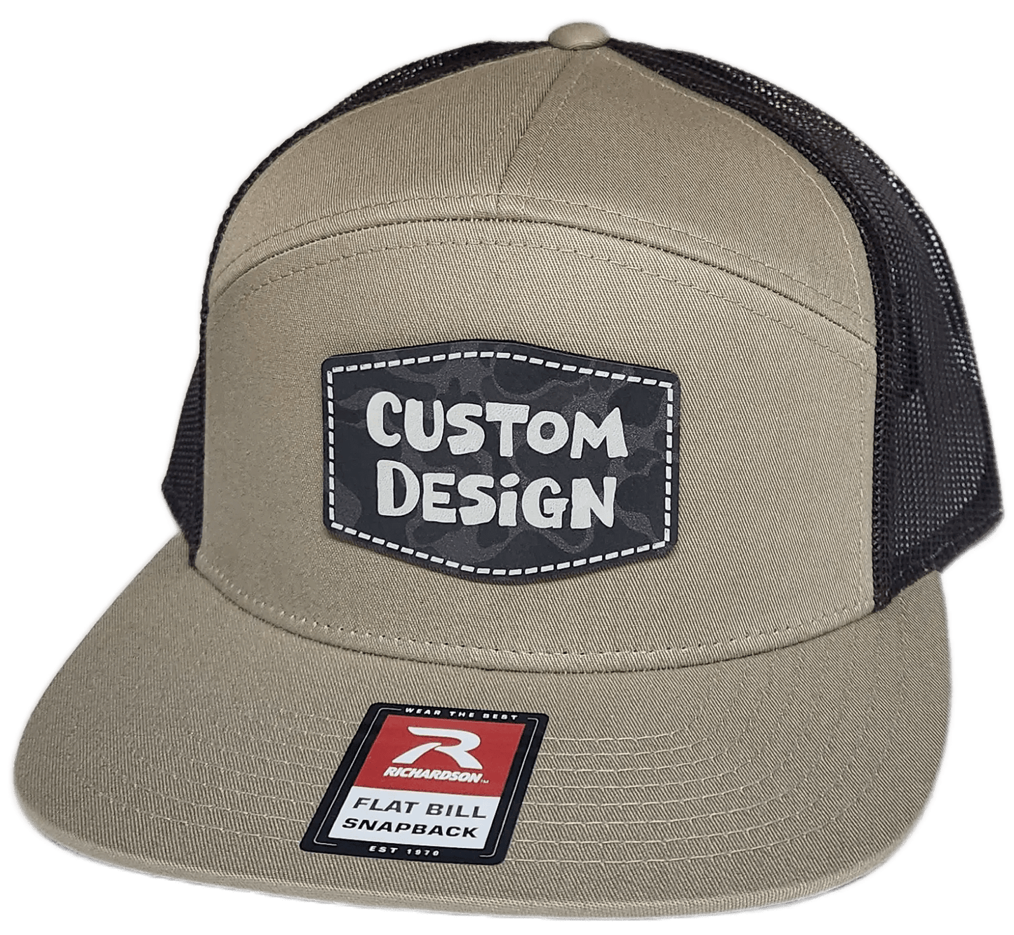 Custom Patch - Richardson 168 7 Panel Flat Bill Snapback Cap - KHAKI/BROWN - Smalltown Connetchin