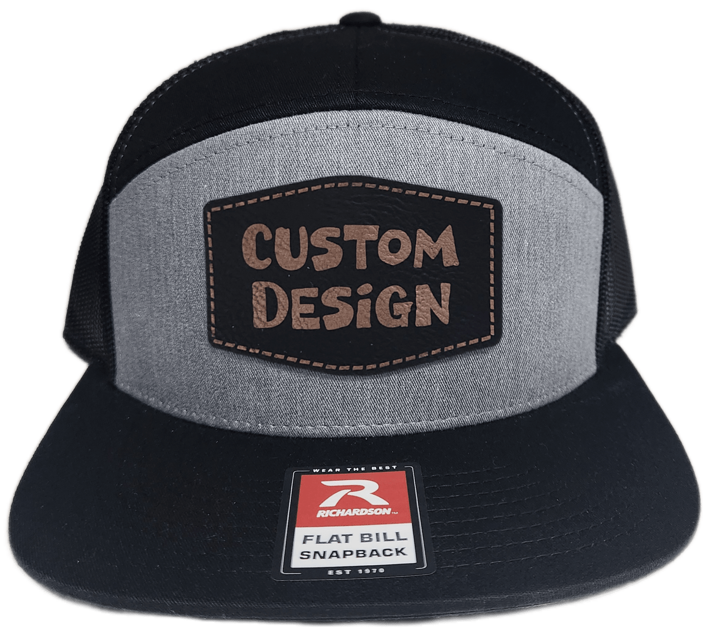 Custom Patch - Richardson 168 7 Panel Snapback Cap - HEATHER GREY/BLACK - Smalltown Connetchin