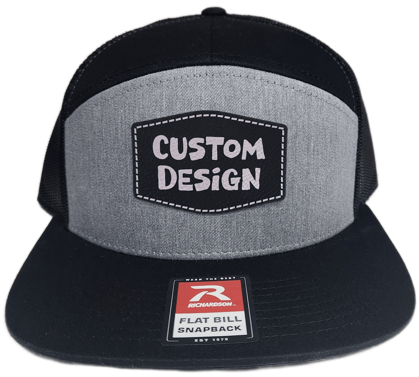 Custom Patch - Richardson 168 7 Panel Snapback Cap - HEATHER GREY/BLACK - Smalltown Connetchin