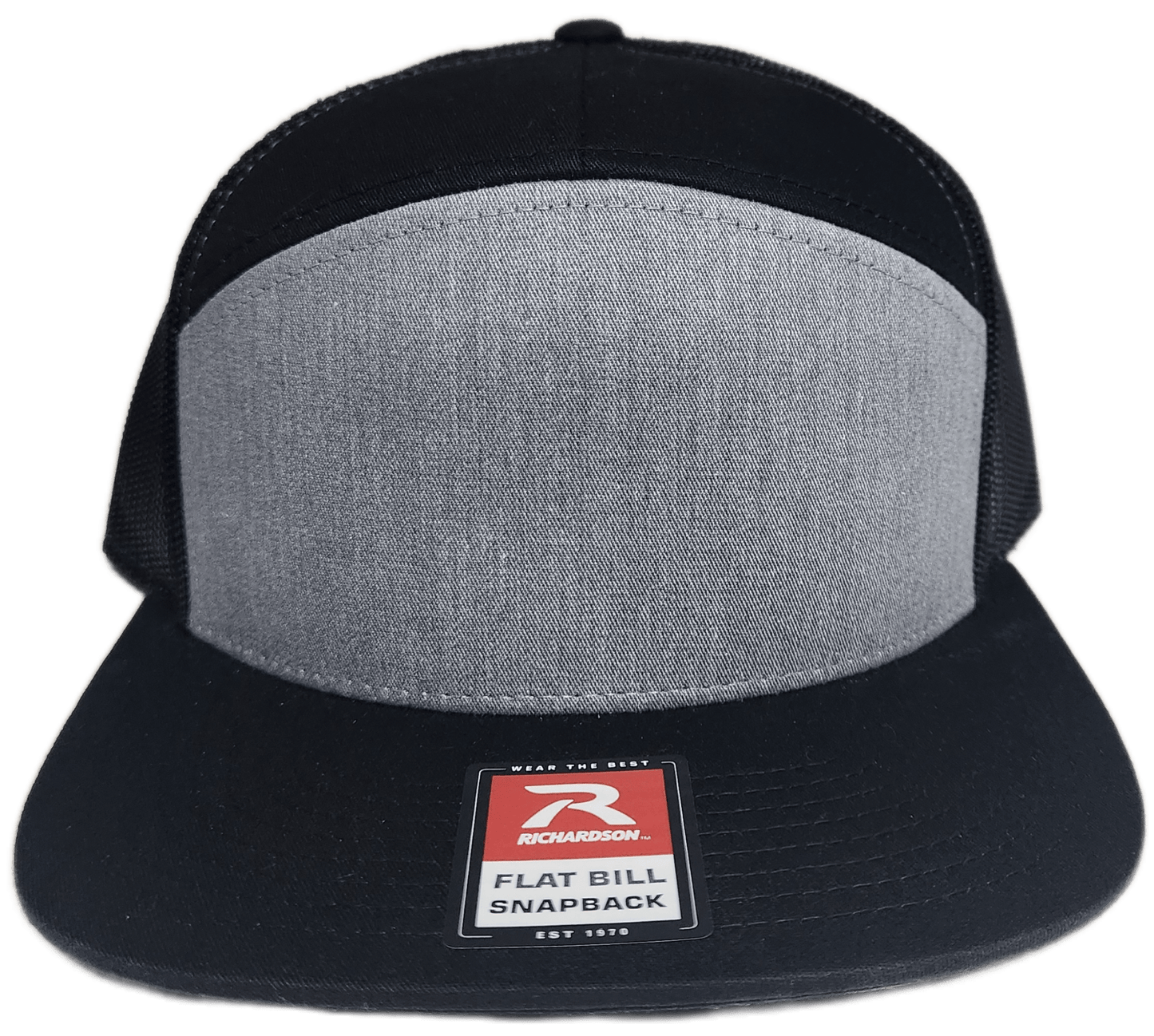 Custom Patch - Richardson 168 7 Panel Snapback Cap - HEATHER GREY/BLACK - Smalltown Connetchin