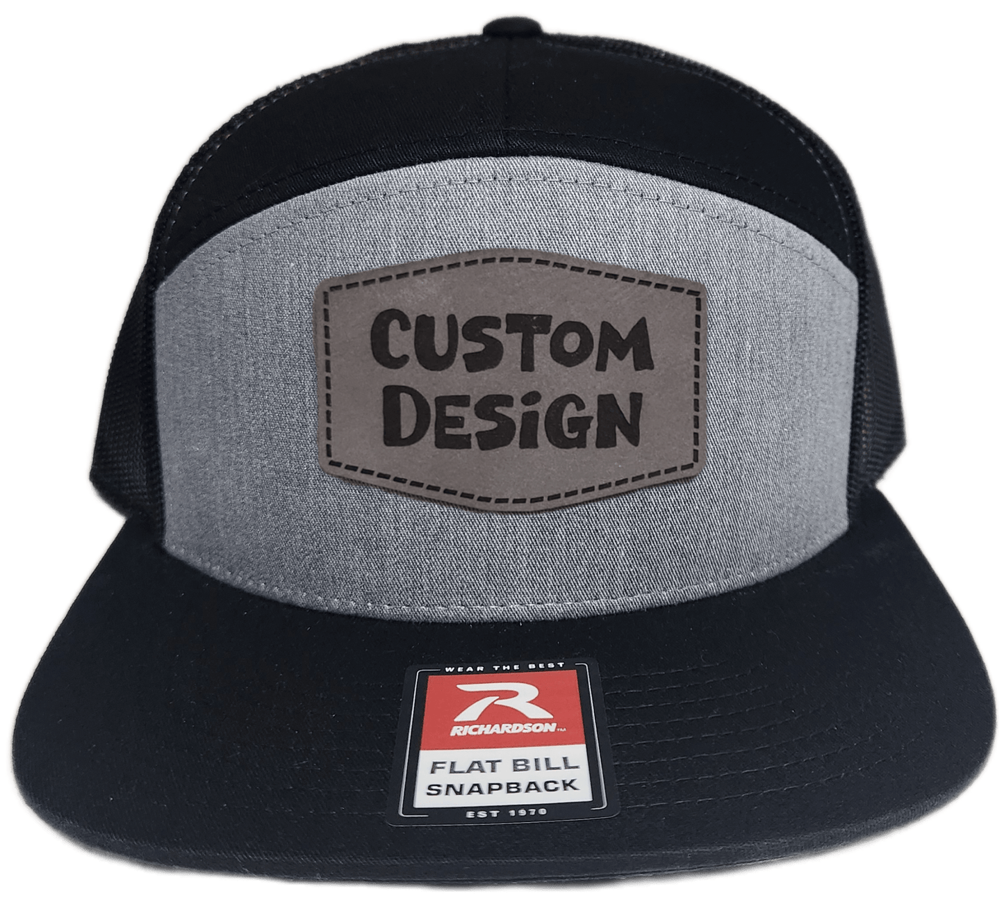 Custom Patch - Richardson 168 7 Panel Snapback Cap - HEATHER GREY/BLACK - Smalltown Connetchin