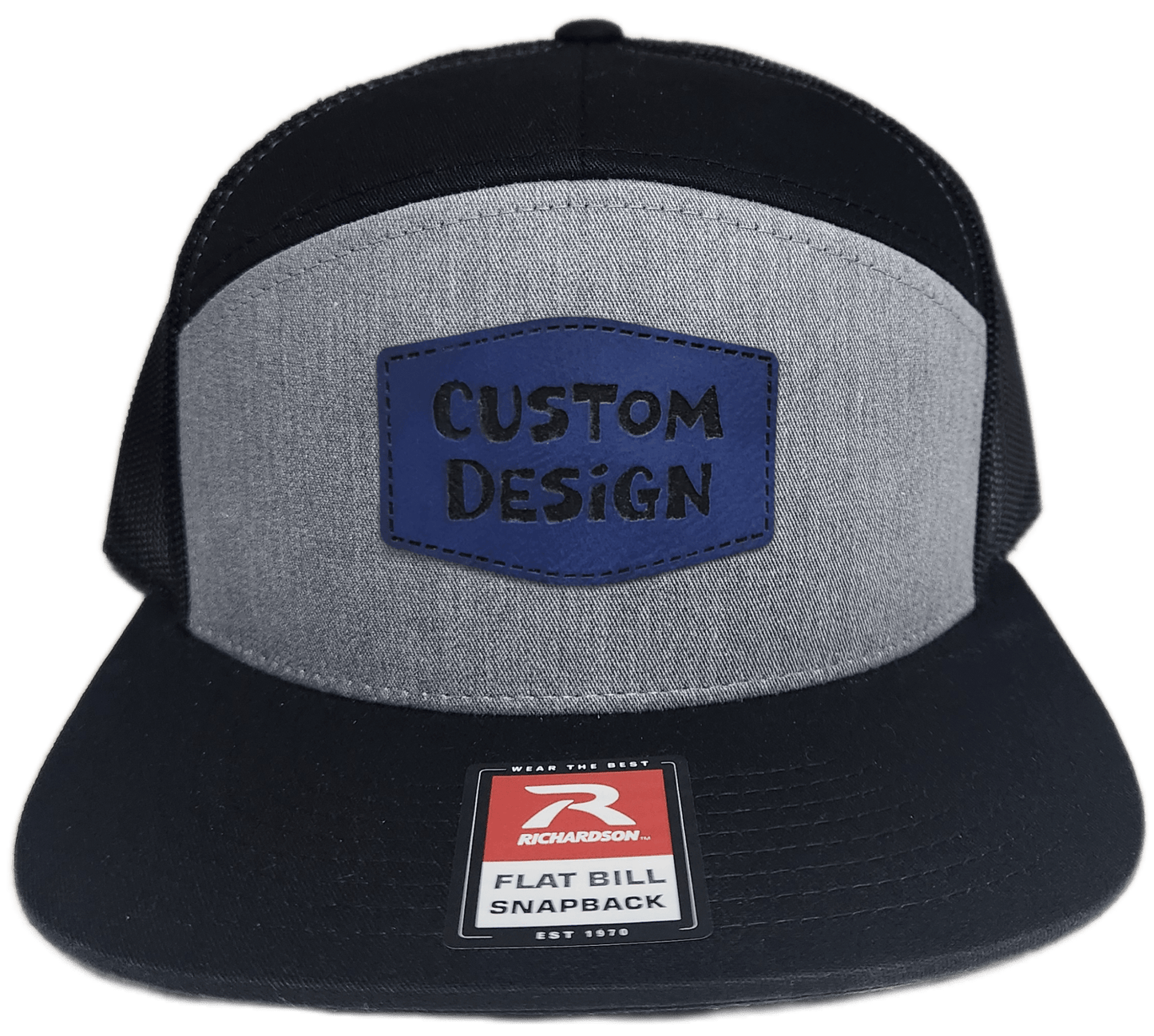 Custom Patch - Richardson 168 7 Panel Snapback Cap - HEATHER GREY/BLACK - Smalltown Connetchin
