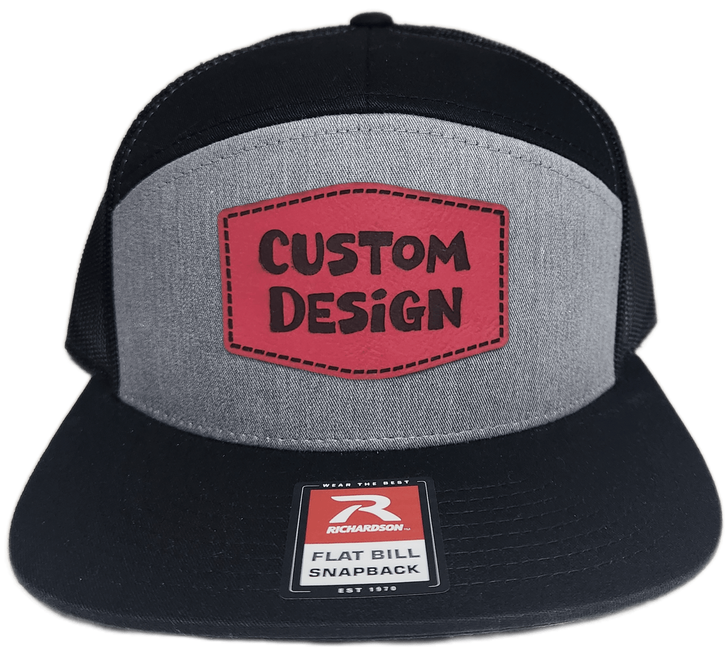 Custom Patch - Richardson 168 7 Panel Snapback Cap - HEATHER GREY/BLACK - Smalltown Connetchin