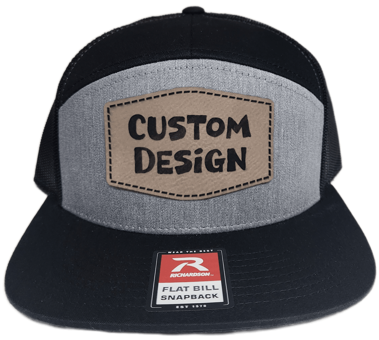 Custom Patch - Richardson 168 7 Panel Snapback Cap - HEATHER GREY/BLACK - Smalltown Connetchin