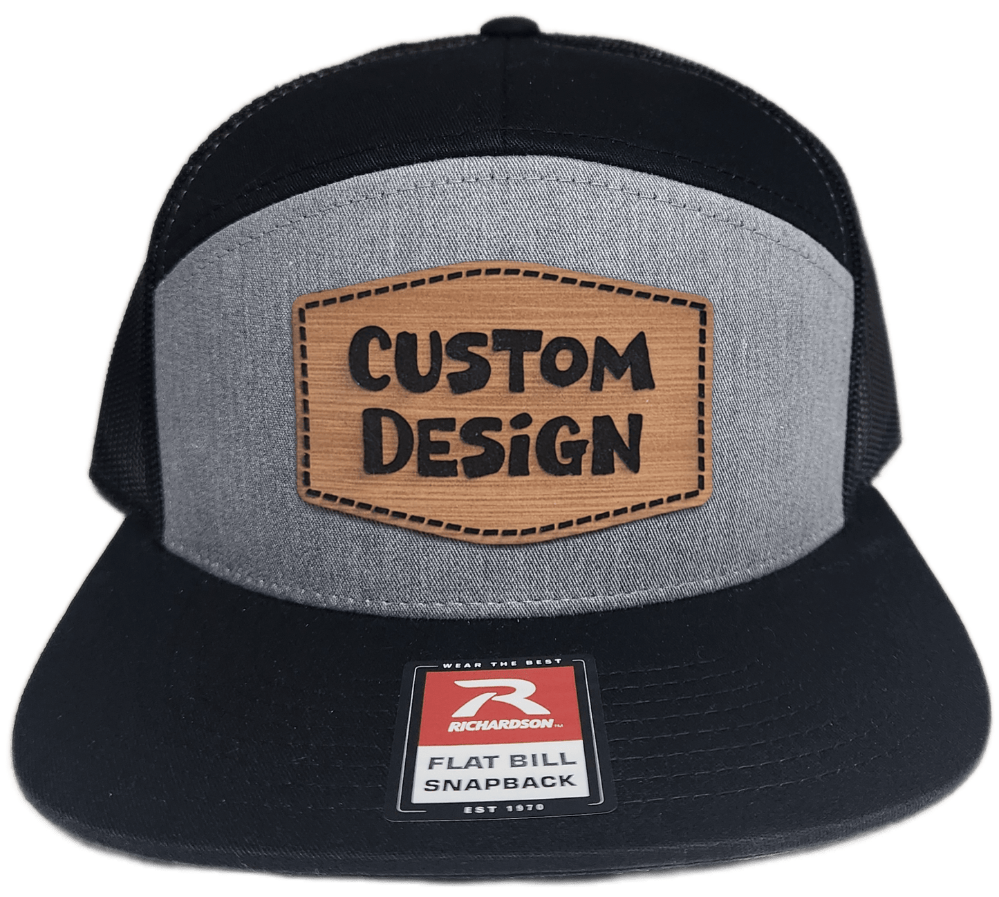 Custom Patch - Richardson 168 7 Panel Snapback Cap - HEATHER GREY/BLACK - Smalltown Connetchin