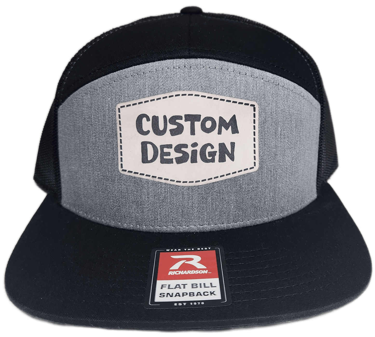 Custom Patch - Richardson 168 7 Panel Snapback Cap - HEATHER GREY/BLACK - Smalltown Connetchin