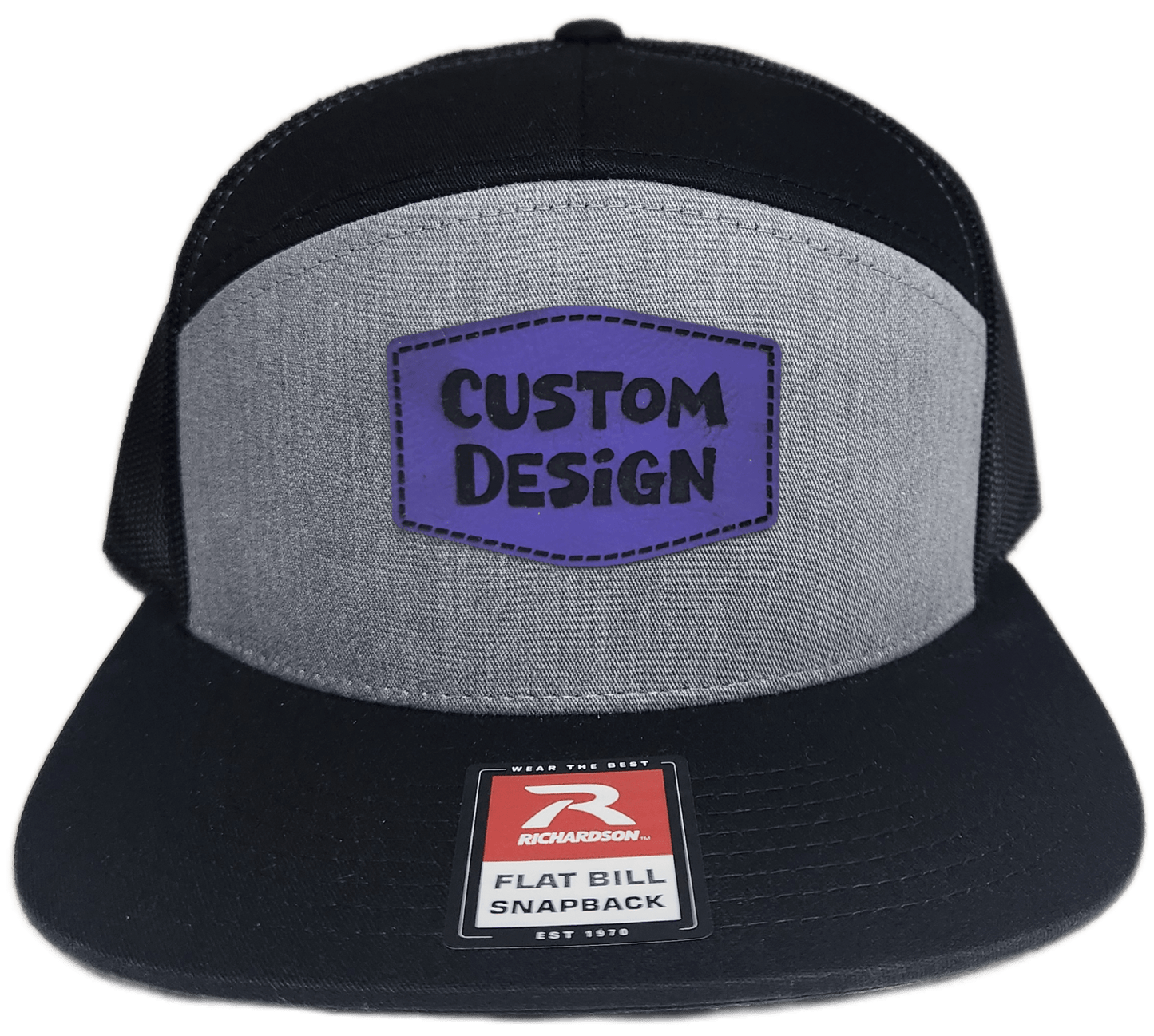 Custom Patch - Richardson 168 7 Panel Snapback Cap - HEATHER GREY/BLACK - Smalltown Connetchin