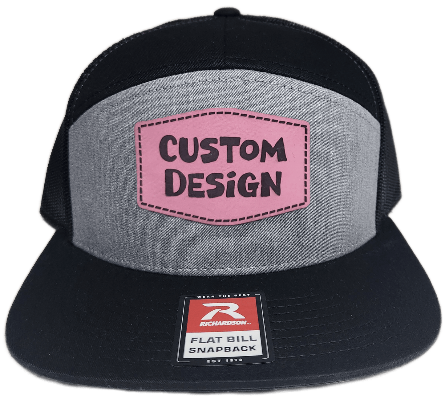 Custom Patch - Richardson 168 7 Panel Snapback Cap - HEATHER GREY/BLACK - Smalltown Connetchin