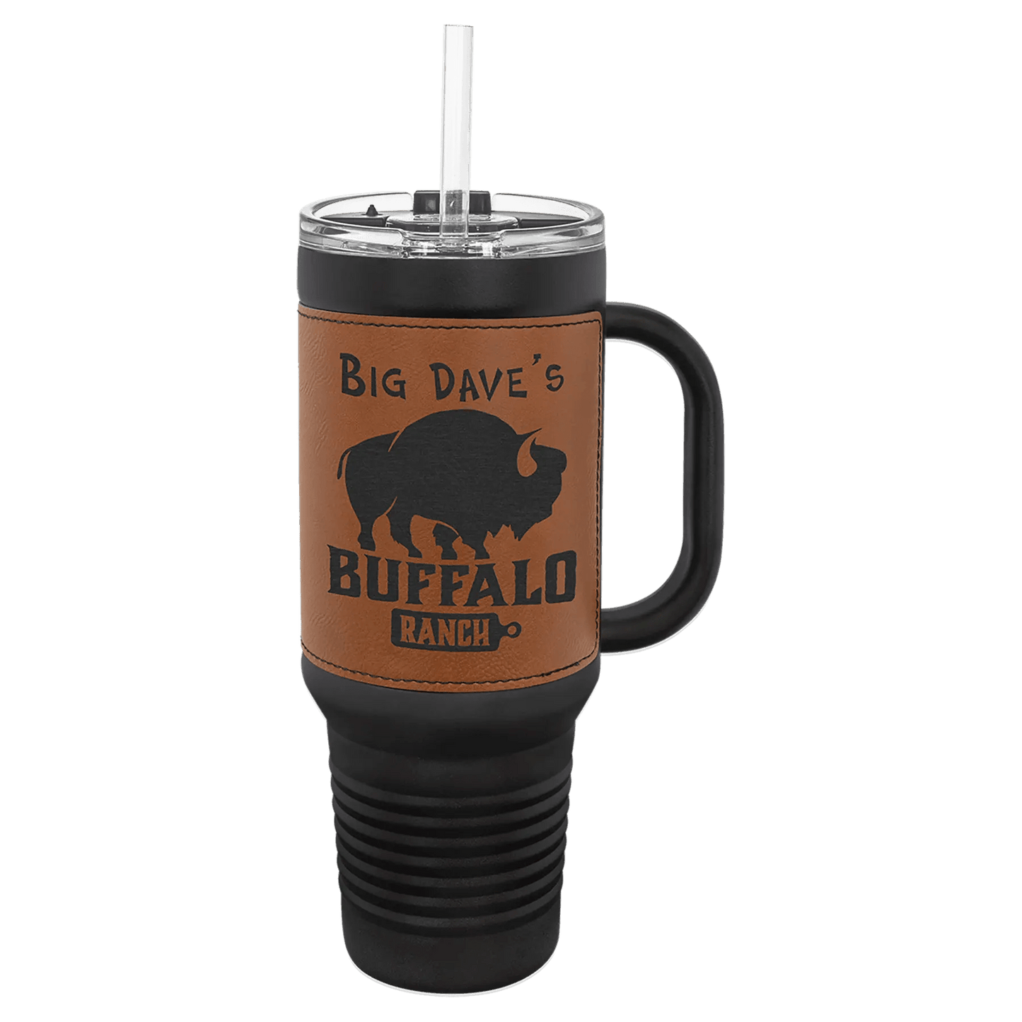 Custom Travel Mug - Laser Etched - 40 oz Leather Wrapped - Smalltown Connetchin
