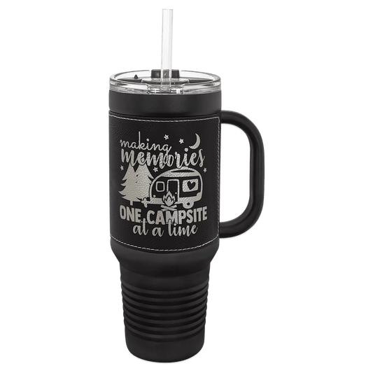 Custom Travel Mug - Laser Etched - 40 oz Leather Wrapped - Smalltown Connetchin