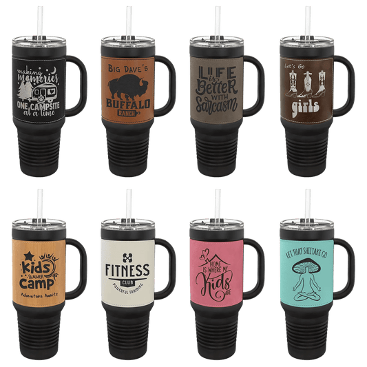 Custom Travel Mug - Laser Etched - 40 oz Leather Wrapped - Smalltown Connetchin