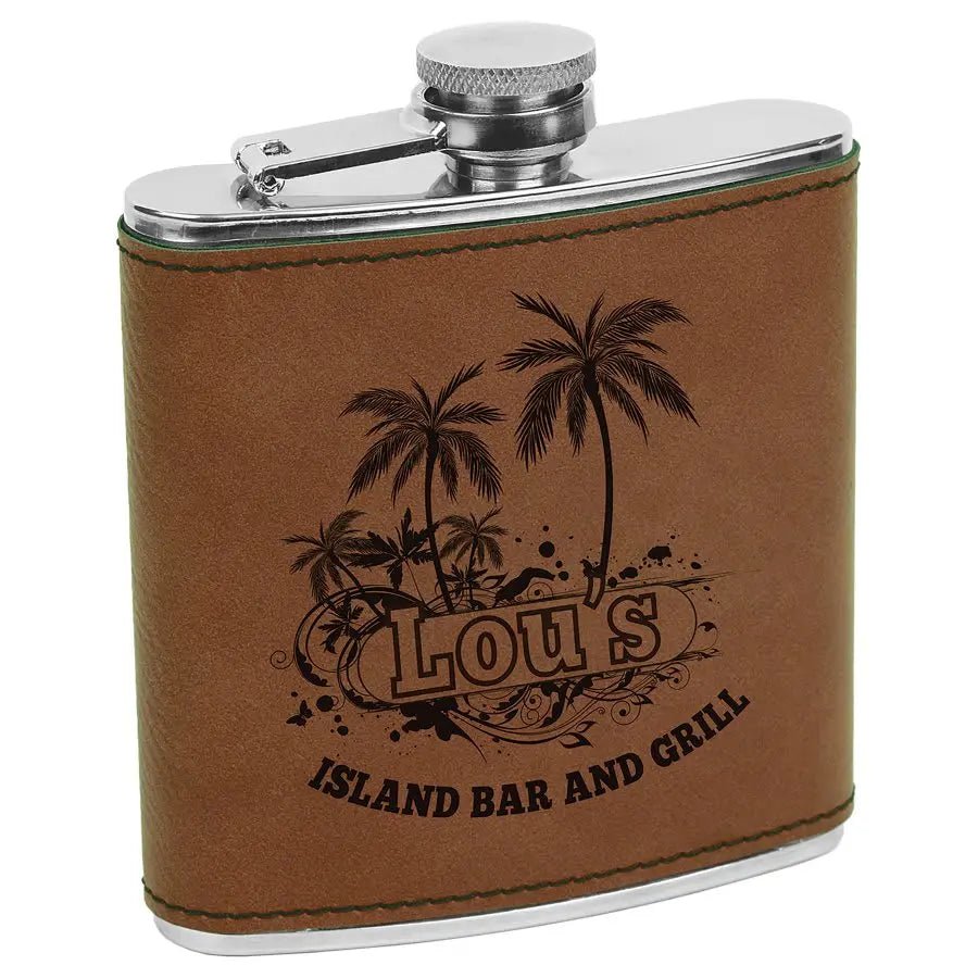 Customized Flask - Stainless - Steel with Laser Etched Leatherette - Smalltown Connetchin