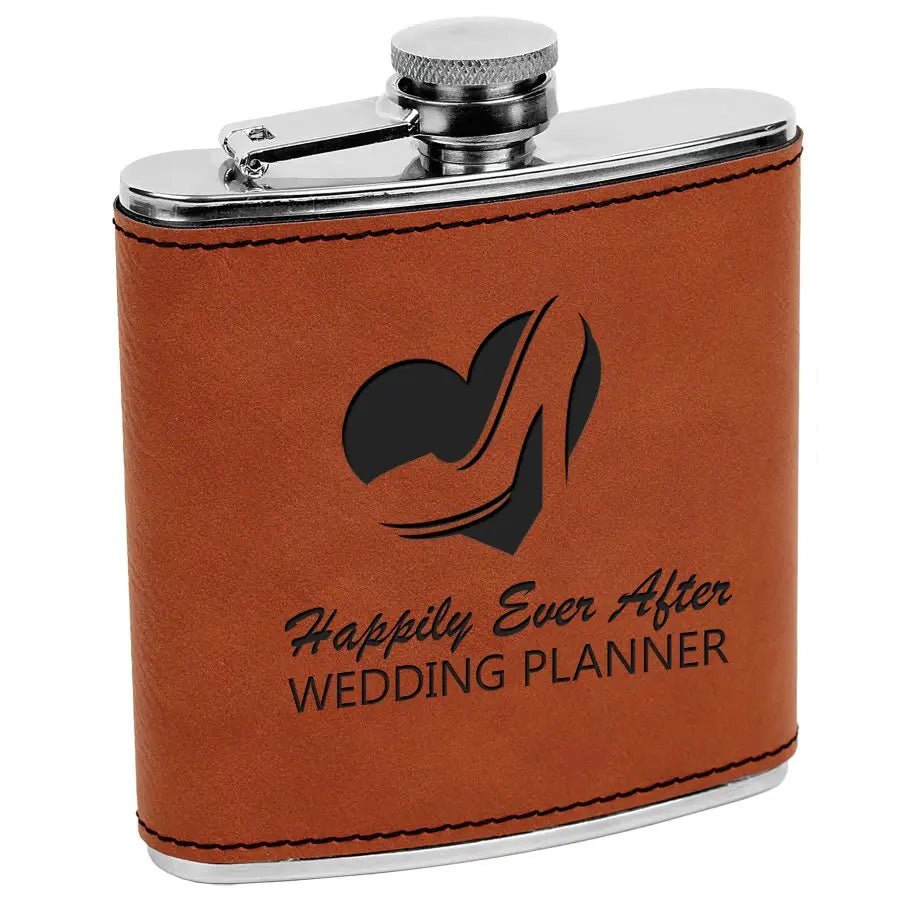 Customized Flask - Stainless - Steel with Laser Etched Leatherette - Smalltown Connetchin