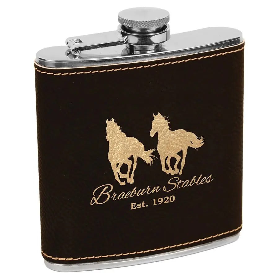 Customized Flask - Stainless - Steel with Laser Etched Leatherette - Smalltown Connetchin