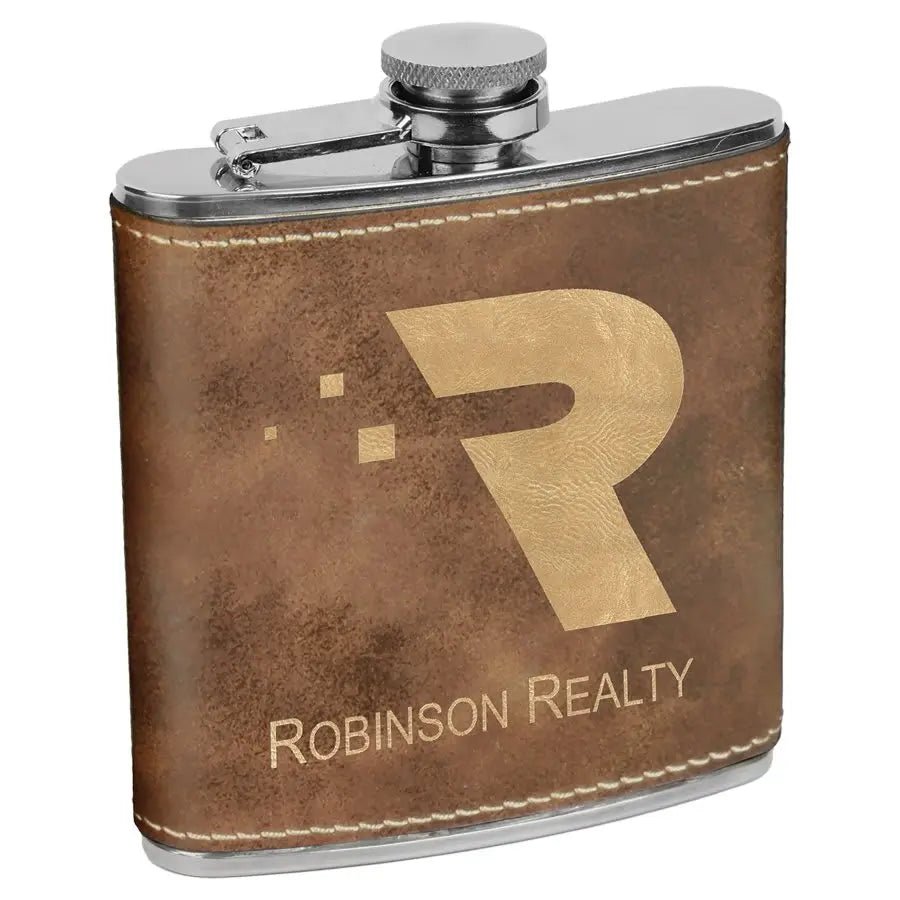 Customized Flask - Stainless - Steel with Laser Etched Leatherette - Smalltown Connetchin