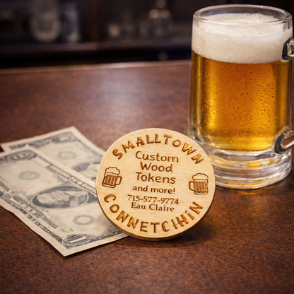 Custom Wood Tokens – Personalized Drink Tokens, Game Pieces, and Promotional Coins