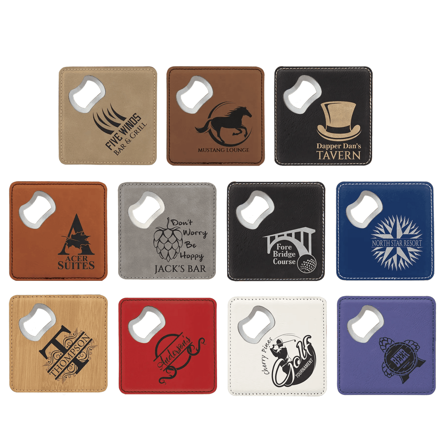 Etched Custom Coasters with Built - in Bottle Opener (6 pcs) - Smalltown Connetchin