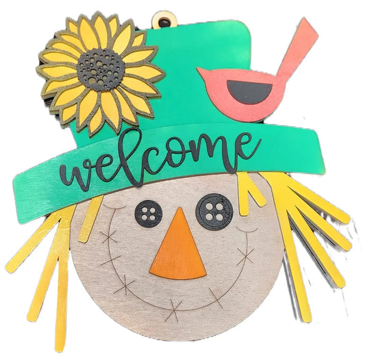 Fall Decor - Handcrafted Happy Scarecrow | Welcome Sign - Smalltown Connetchin