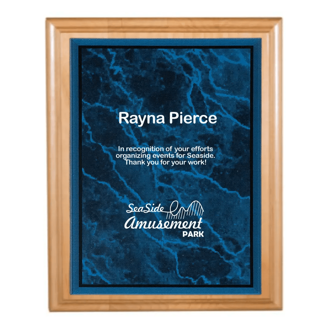 Genuine Red Alder Personalized Plaque with (Optional) Marble Acrylic Plate - Smalltown Connetchin