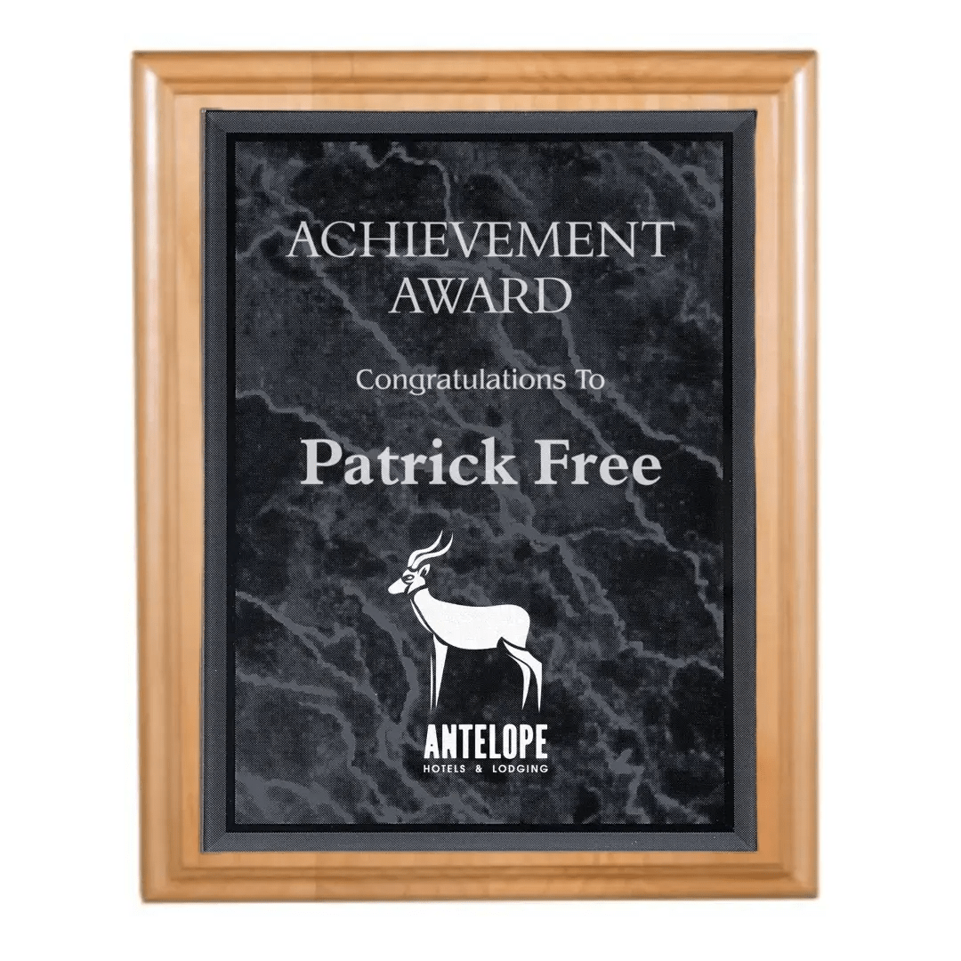 Genuine Red Alder Personalized Plaque with (Optional) Marble Acrylic Plate - Smalltown Connetchin