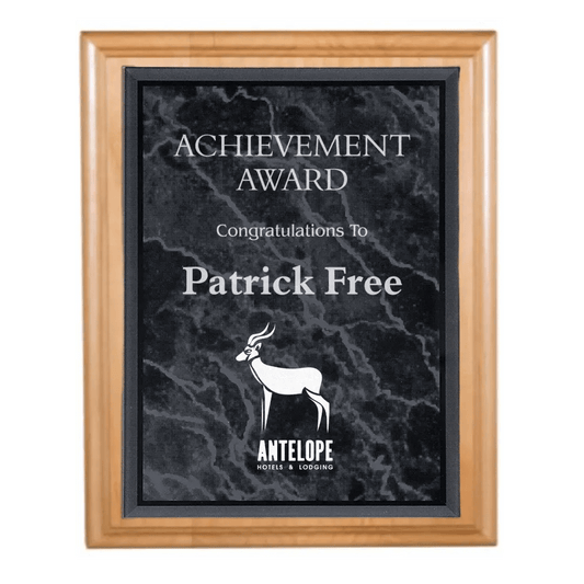 Genuine Red Alder Personalized Plaque with (Optional) Marble Acrylic Plate - Smalltown Connetchin