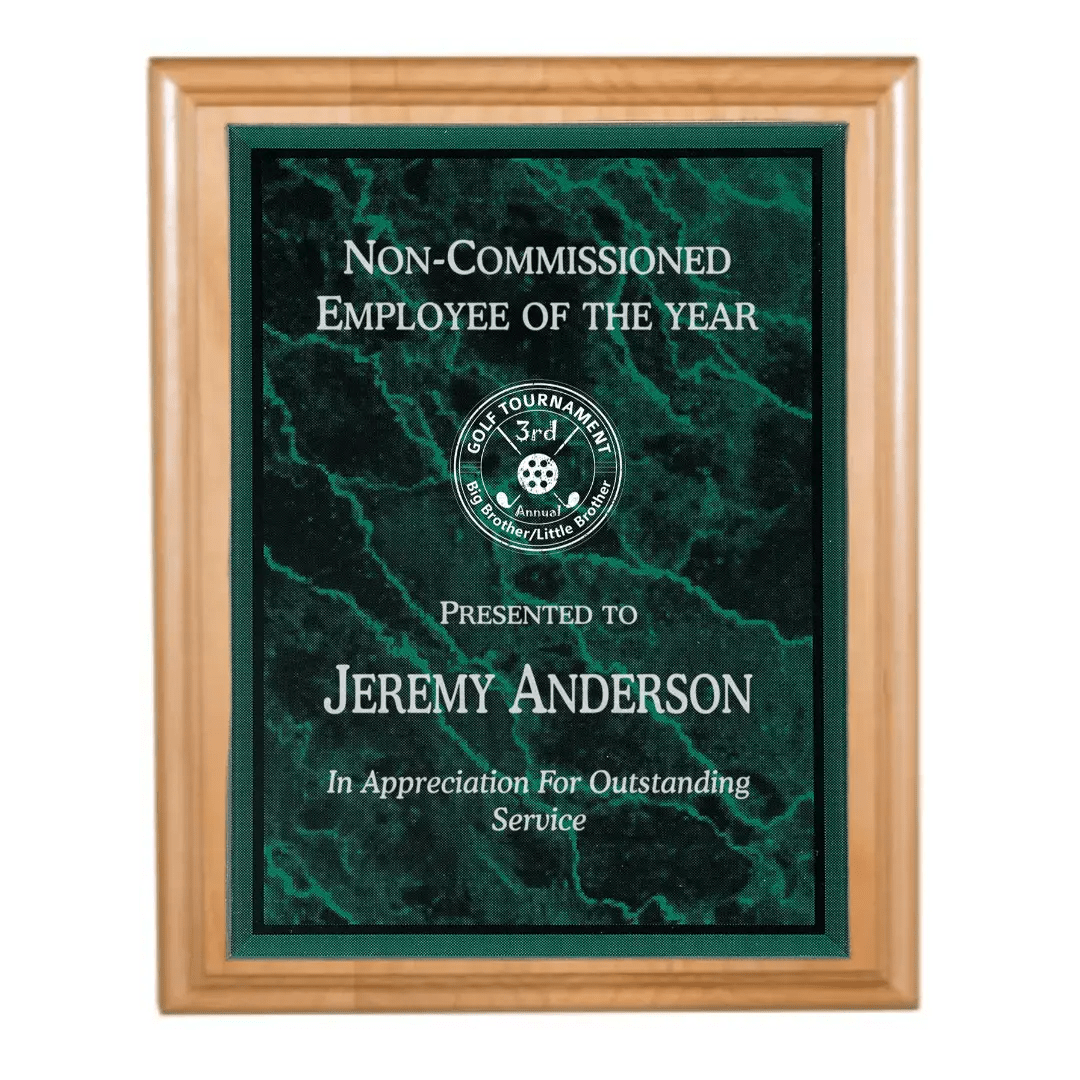 Genuine Red Alder Personalized Plaque with (Optional) Marble Acrylic Plate - Smalltown Connetchin