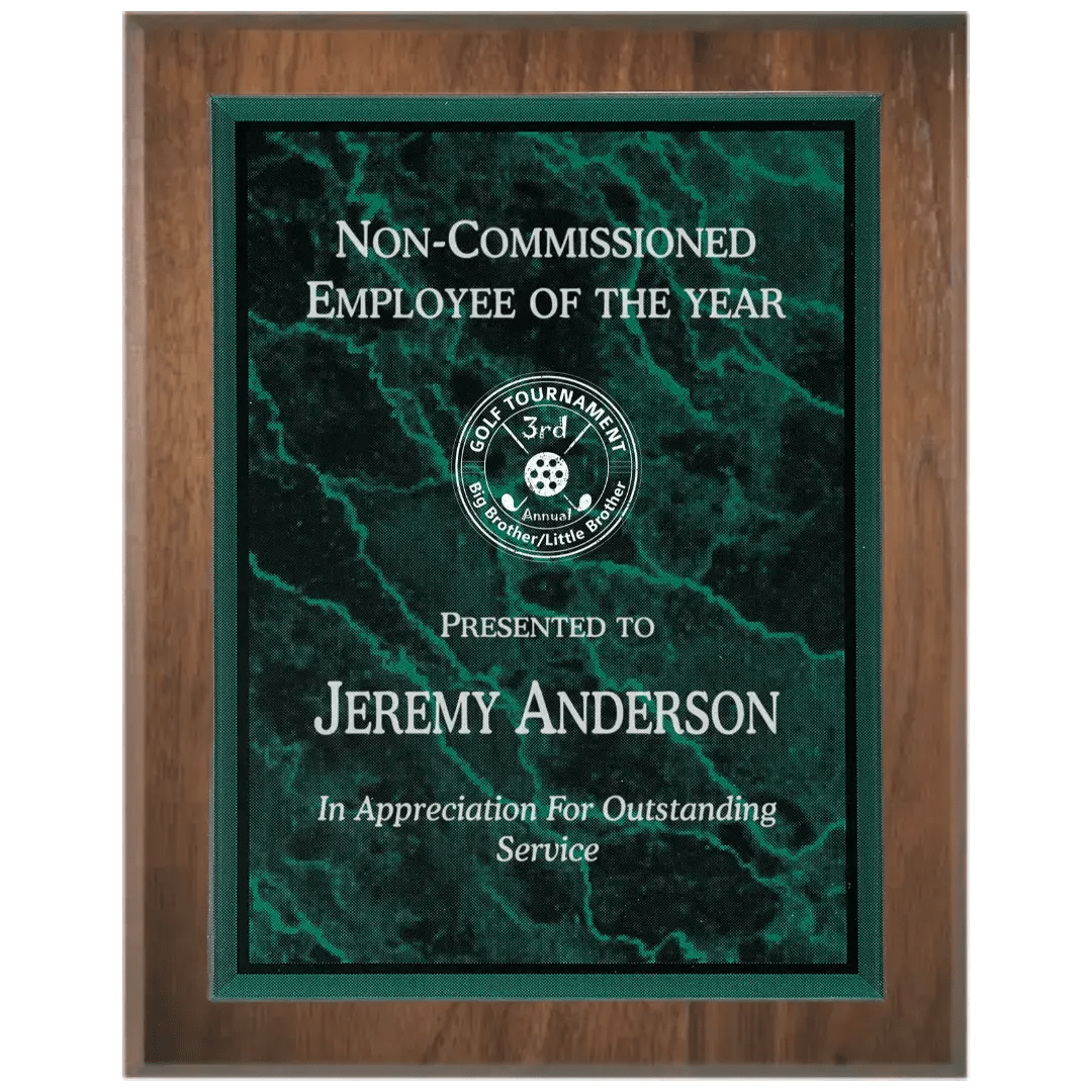 Genuine Walnut 45 Degree Bevel Edge Personalized Plaque with (Optional) Marble Acrylic Plate - Smalltown Connetchin