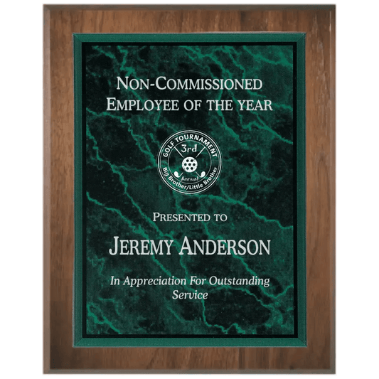 Genuine Walnut 45 Degree Bevel Edge Personalized Plaque with (Optional) Marble Acrylic Plate - Smalltown Connetchin