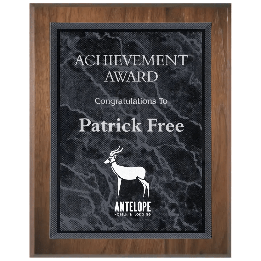 Genuine Walnut 45 Degree Bevel Edge Personalized Plaque with (Optional) Marble Acrylic Plate - Smalltown Connetchin