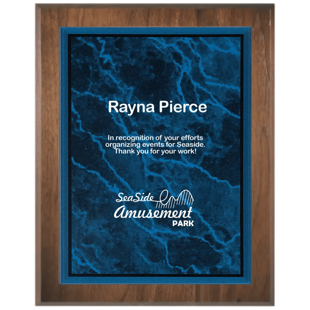 Genuine Walnut 45 Degree Bevel Edge Personalized Plaque with (Optional) Marble Acrylic Plate - Smalltown Connetchin